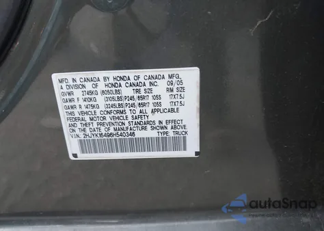 2006 Honda Ridgeline Rts z USA, uszkodzony, nr VIN 2HJYK16496H540346